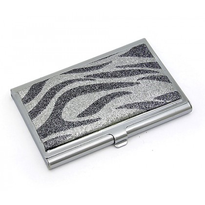 Business Card Holder - 12 PCS Glitter Zebra Print - Silver - CH-GCH1299S 